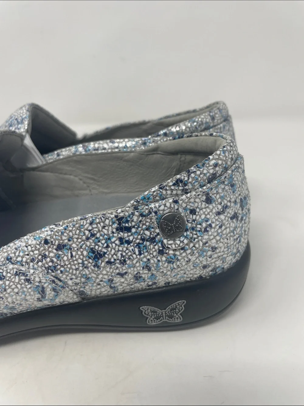 Alegria By PG Lite Leather Sparkling Blue Silver Slip-On Flats Size  7.5